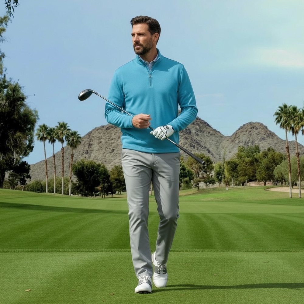 Peter Millar Ace Cotton-Modal Quarter-Zip Pullover Men’s Medium Blue Golf - Picture 7 of 16